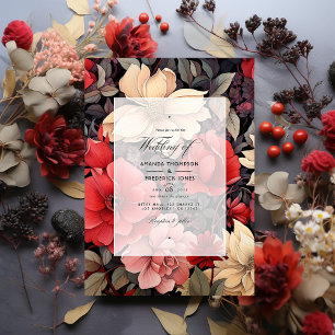 Invitation Mariage floral rouge, noir et taupe