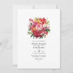 Invitation Mariage floral rouge, rose et vert
