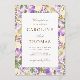 Invitation mariage floral roux lavande