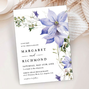 Invitation Mariage Floral Rustique à l'Aquarelle Bleu Poussié