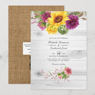 Invitation Mariage Floral Rustique au Code QR avec Soleil et