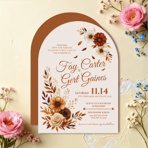 Invitation Mariage Floral Rustique Automne Terre de Sienne Br