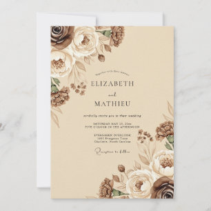 Invitation Mariage Floral Rustique Brun