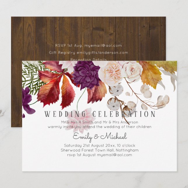 Invitation Mariage floral rustique de Fig de Plum (Devant / Derrière)