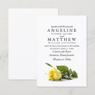 Invitation Mariage floral rustique de la classe rose jaune
