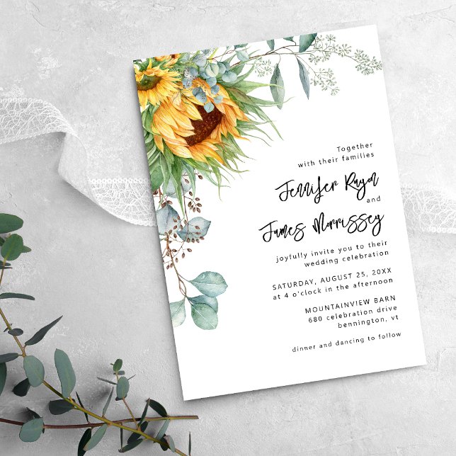 Invitation Mariage floral rustique de tournesol Eucalyptus (Créateur téléchargé)
