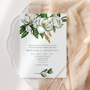 Invitation Mariage Floral Rustique Magnolia Blanc