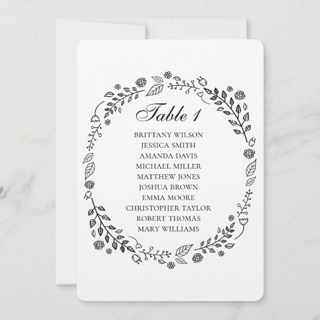 Invitation Mariage floral rustique. Tableau des sièges pour l (Devant)