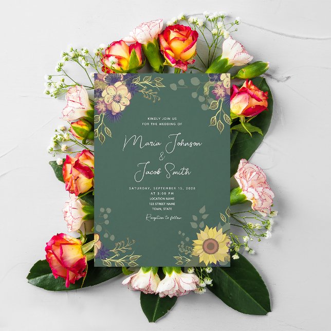 Invitation Mariage floral rustique tournesol (Créateur téléchargé)