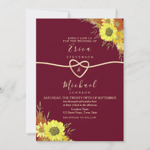 Invitation Mariage Floral Rustique Tournesol Bourgogne