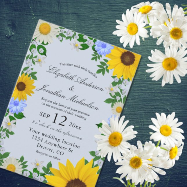 Invitation Mariage floral rustique Tournesol Daisy (Créateur téléchargé)