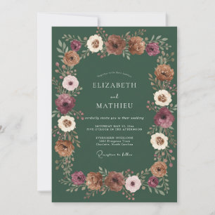 Invitation Mariage Floral Rustique Vert Profond