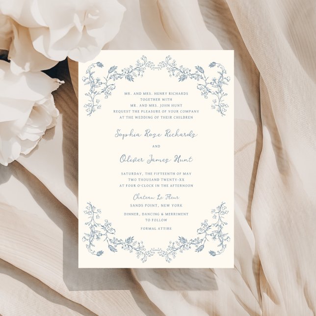 Invitation Mariage Floral Rustique Vintage Art en Ligne (Créateur téléchargé)