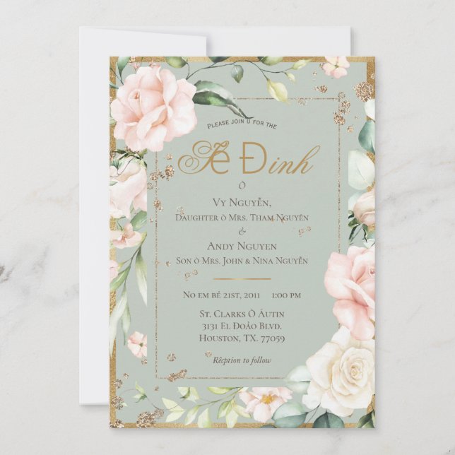 Invitation Mariage floral Sage Green Blush (Devant)
