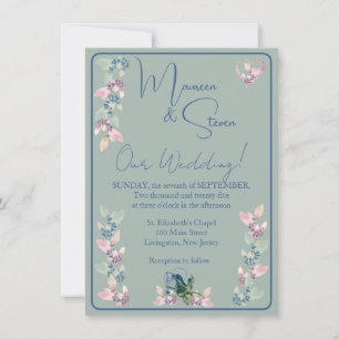 Invitation Mariage floral Sage, Rose & Blue Hues