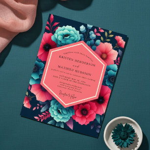 Invitation Mariage floral sarcelle d'humeur