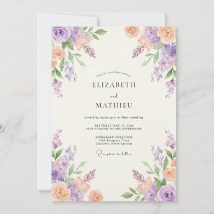 Invitation Mariage Floral Sérène à la Lavande et aux Pêches