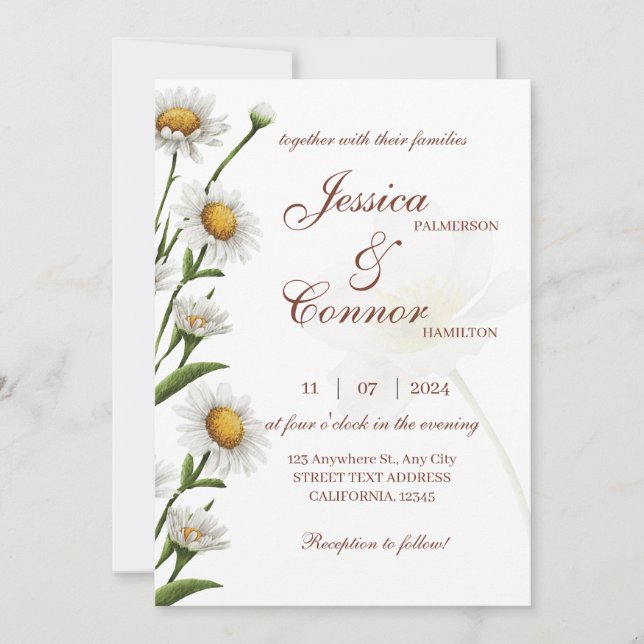 Invitation Mariage floral simple moderne Daisy (Devant)