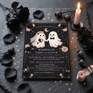 Invitation Mariage Floral Sombre Halloween Fantôme Épouvantab