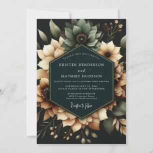 Invitation Mariage Floral Sombre Teal
