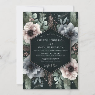 Invitation Mariage Floral Sombre Teinte de Bleu Profond