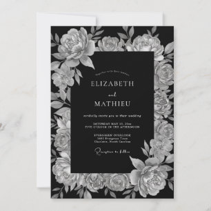 Invitation Mariage Floral Somptueux Noir