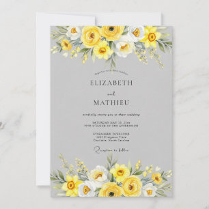Invitation Mariage Floral Sophistiqué Jaune