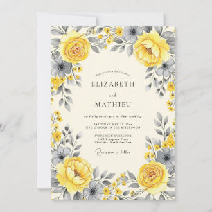 Invitation Mariage Floral Sophistiqué sur Ardoise Jaune