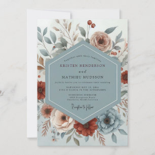 Invitation Mariage Floral Subtil en Ardoise et Terracotta