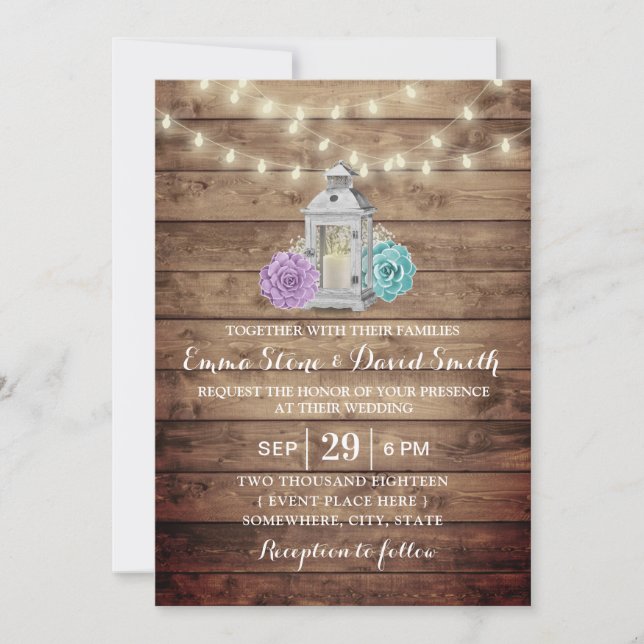 Invitation Mariage Floral Succulent de lanterne rustique (Devant)