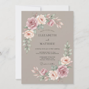 Invitation Mariage Floral Taupe Assourdi
