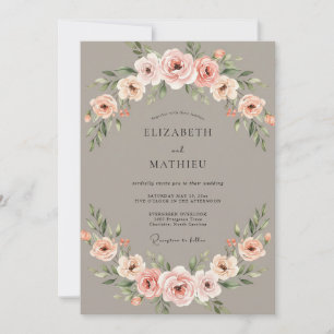 Invitation Mariage Floral Taupe Atténué