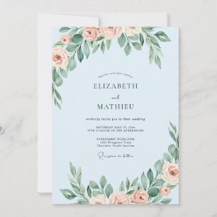 Invitation Mariage Floral Teint Rose Bleu Ciel