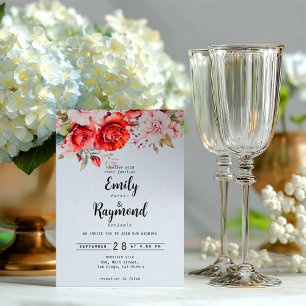 Invitation Mariage floral Terracotta Bourgogne Rosé