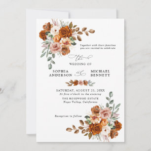 Invitation Mariage Floral Terracotta et Orange Brûlé