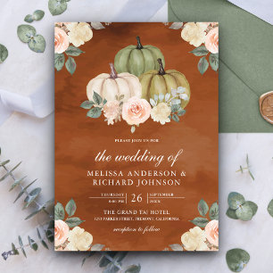 Invitation Mariage Floral Terre Cuite Vert Sauge Citrouille P