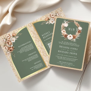 Invitation Mariage Floral Terreux Beige Pampa Vert Sauge
