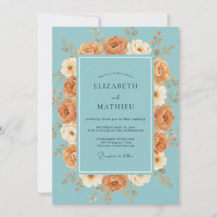 Invitation Mariage Floral Terreux Bleu Ciel