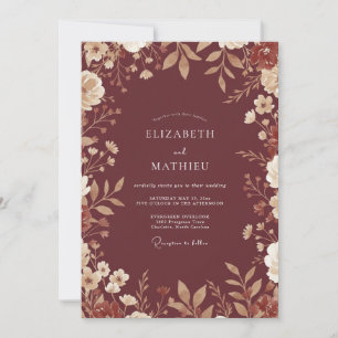 Invitation Mariage Floral Terreux Marron