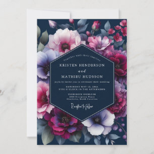 Invitation Mariage floral ton bijou Navy