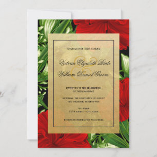 Invitation Mariage Floral Tropical à l'Hibiscus Rouge Élégant