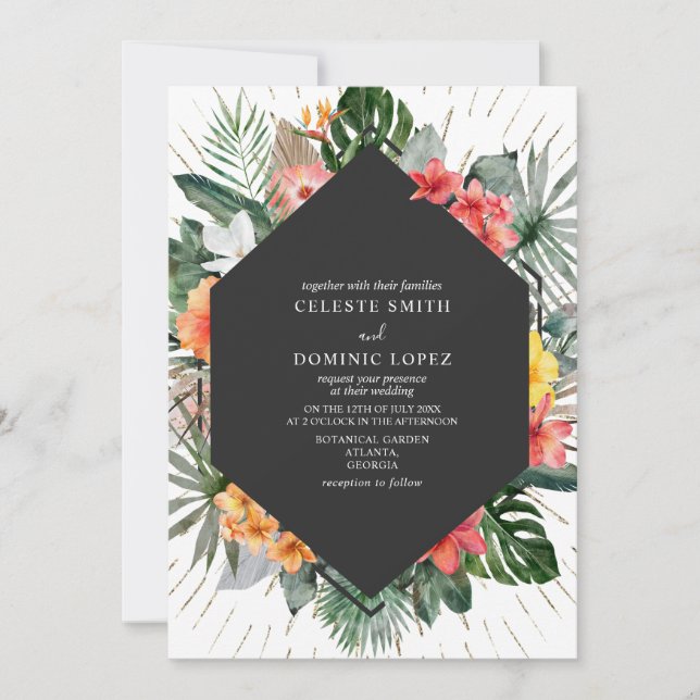 Invitation Mariage Floral Tropical Et Gold Botanique Invitat (Devant)