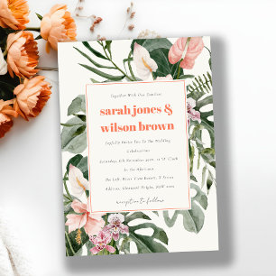 Invitation Mariage floral tropical vibrant Peach Blush Boho