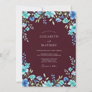 Invitation Mariage Floral Turquoise Bourgogne