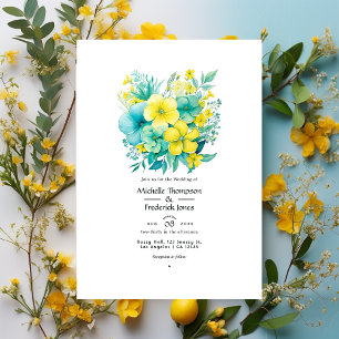 Invitation Mariage floral turquoise et citron