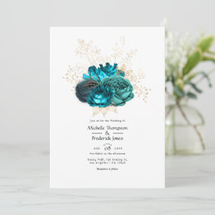 Invitation Mariage floral Turquoise et or