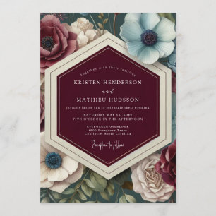 Invitation Mariage Floral Velours Bourgogne