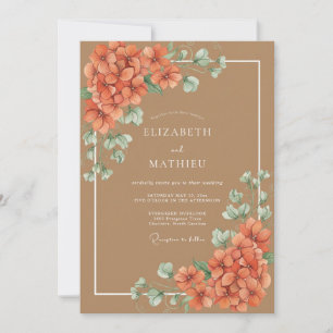 Invitation Mariage Floral Verdoyant Corail en Fleur