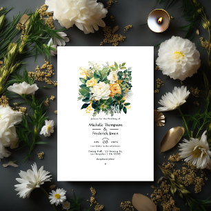 Invitation Mariage floral vert, blanc et or