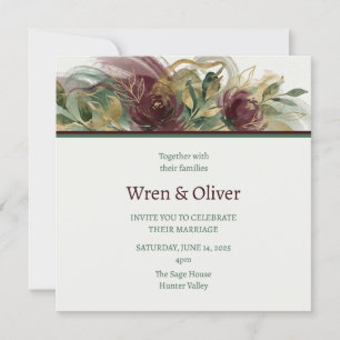 Invitation Mariage Floral Vert Bourgogne